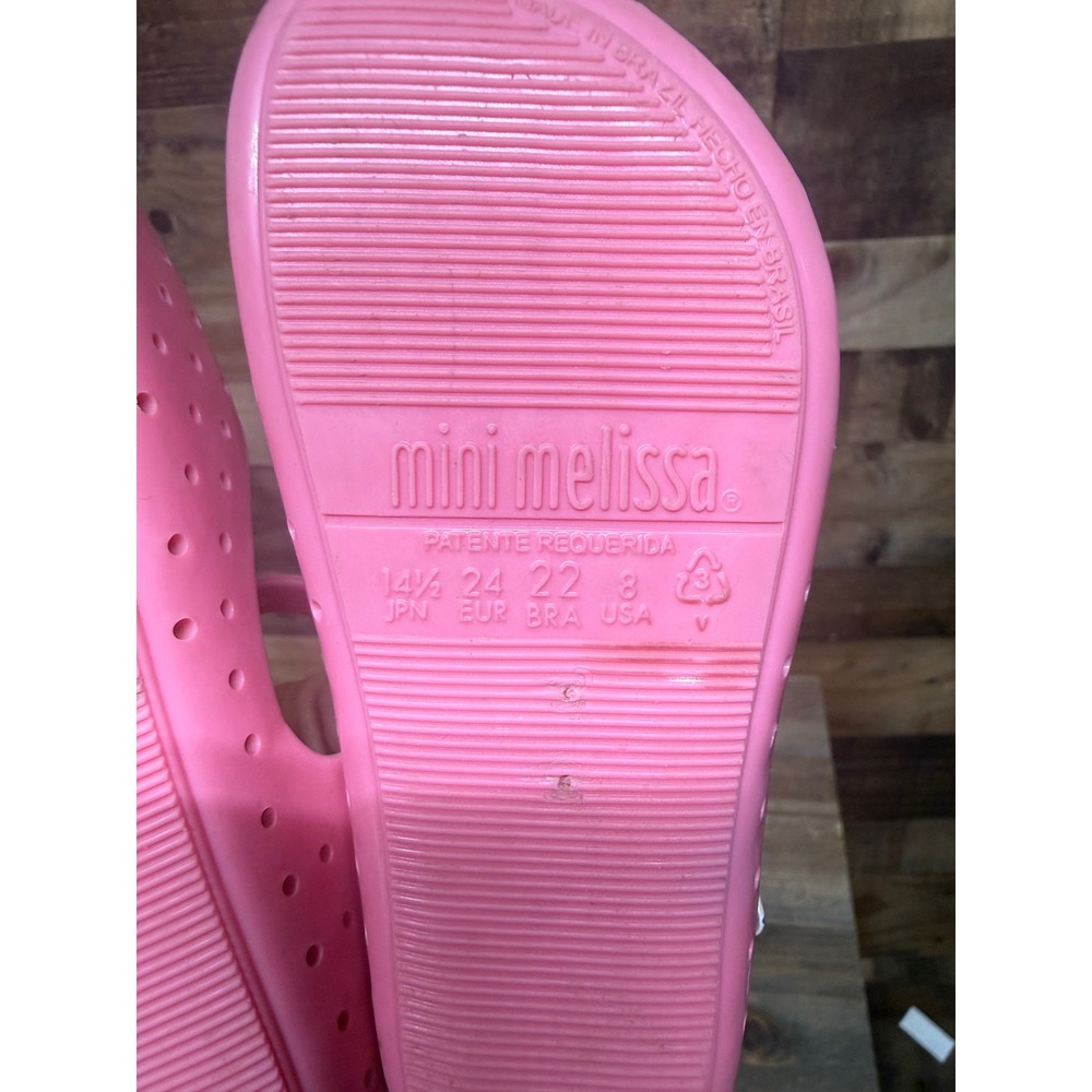 Mini Melissa Pink Mary Jane Bow Jelly Shoes Perforated Flats Girls Size 8 - Picture 7 of 7